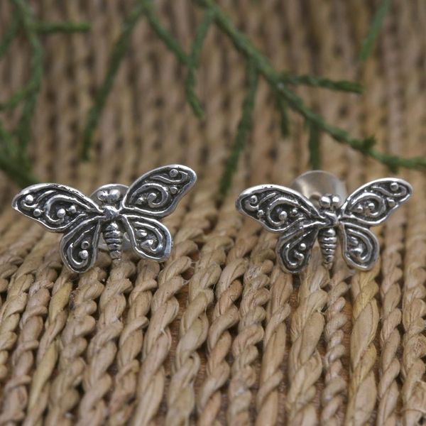 Alternate image for Sterling Silver Butterfly Button Earrings Butterfly Memories