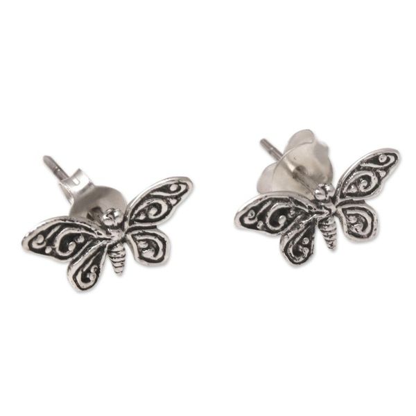 Alternate image for Sterling Silver Butterfly Button Earrings Butterfly Memories