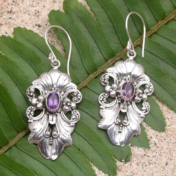 Alternate image for Amethyst and Sterling Silver Dangle Earrings Silent Majesty in Purple