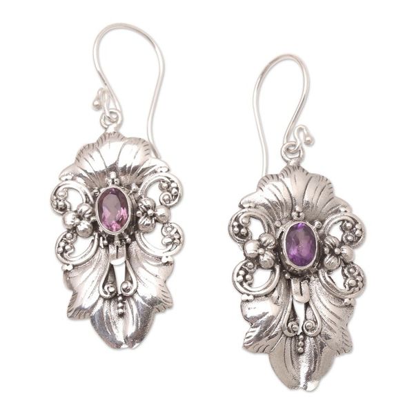 Alternate image for Amethyst and Sterling Silver Dangle Earrings Silent Majesty in Purple