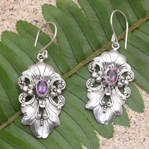 Alternate image for Amethyst and Sterling Silver Dangle Earrings Silent Majesty in Purple