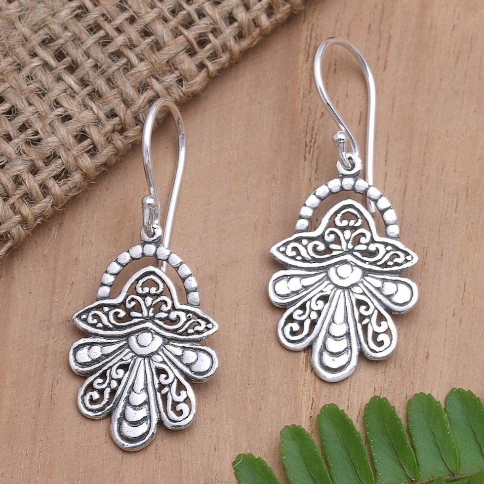Handcrafted Sterling Silver Dangle Earrings from Bali 'Allegiance'