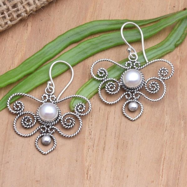 Alternate image for Cultured Pearl and Sterling Silver Dangle Earrings Butterfly Twist