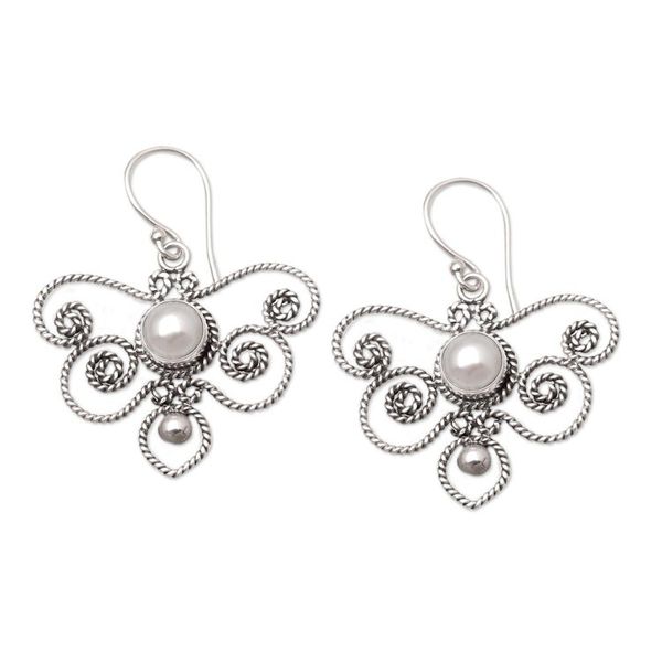 Alternate image for Cultured Pearl and Sterling Silver Dangle Earrings Butterfly Twist