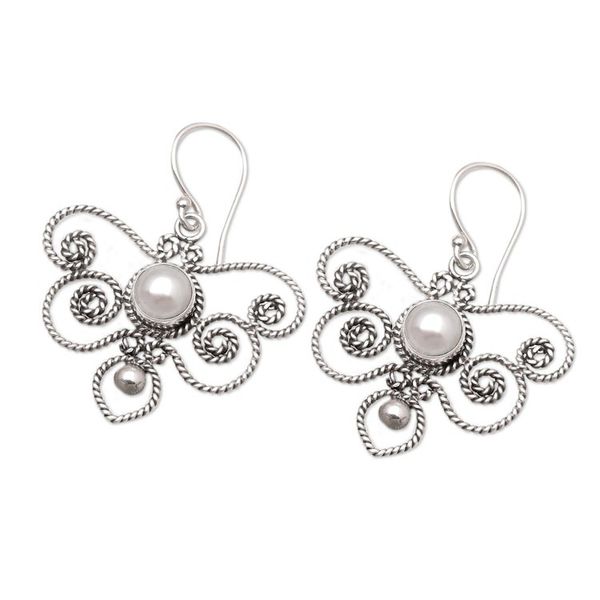 Alternate image for Cultured Pearl and Sterling Silver Dangle Earrings Butterfly Twist