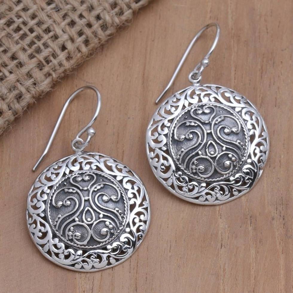 Round Sterling Silver Dangle Earrings from Bali 'Belong Together'