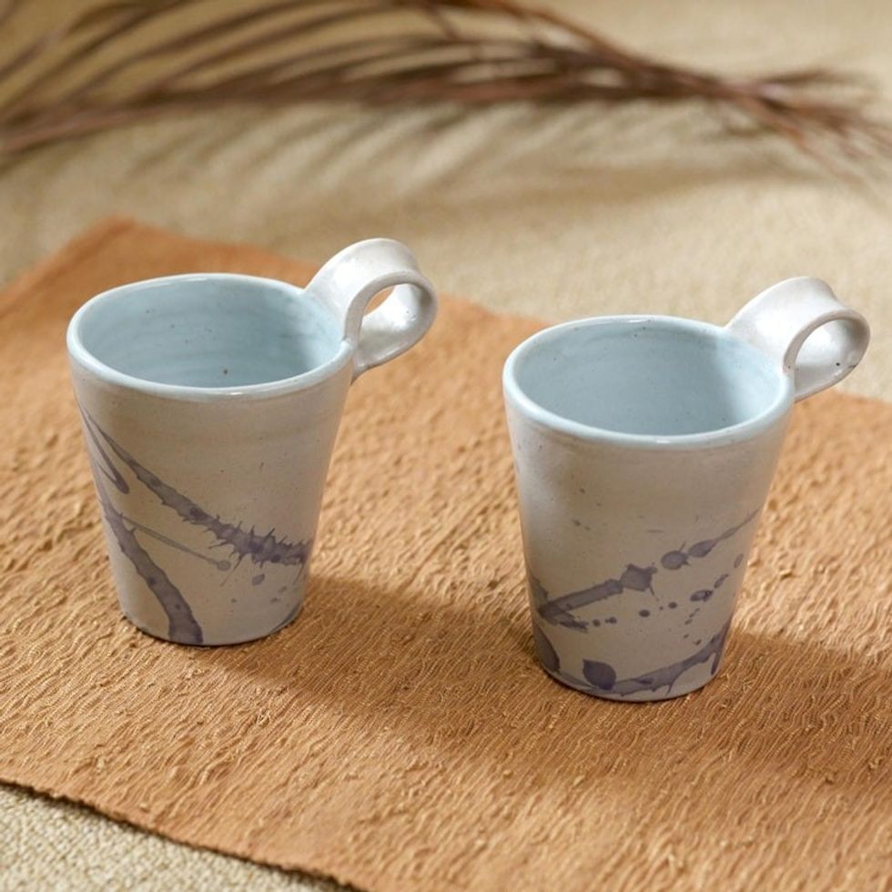 Artisan Crafted Ceramic Mugs from Java Pair 'Piping Hot'