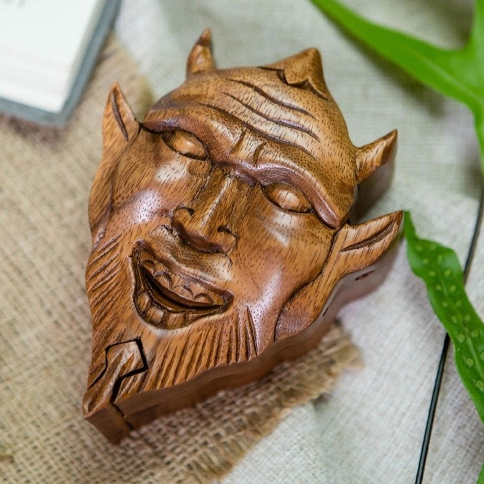 Decorative Suar Wood Puzzle Box from Bali 'Dangerous Devil'