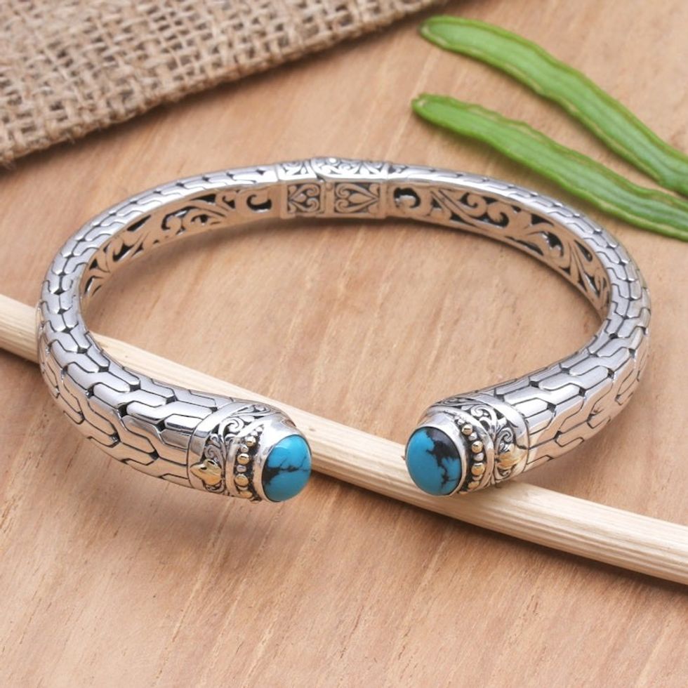 Gold-Accented Sterling Silver Cuff Bracelet 'Venture of Faith'