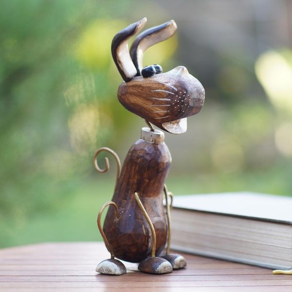 Alternate image for Albesia Wood Dog-Motif Statuette from Bali My Best Friend