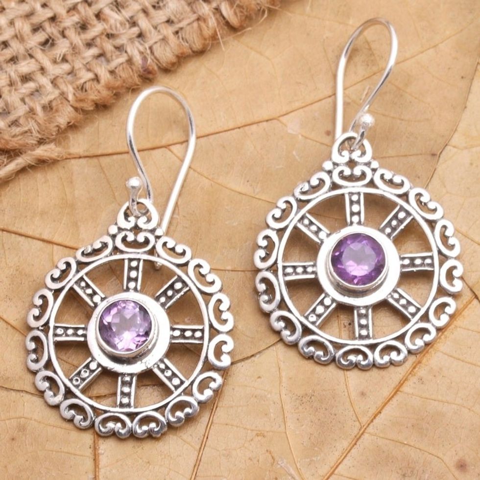 Amethyst and Sterling Silver Dangle Earrings 'Third Eye'