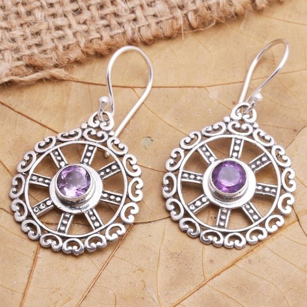 Alternate image for Amethyst and Sterling Silver Dangle Earrings Third Eye