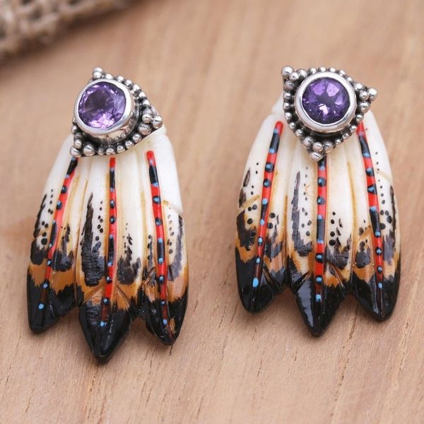 Alternate image for Amethyst and Sterling Silver Drop Earrings Magic Feather