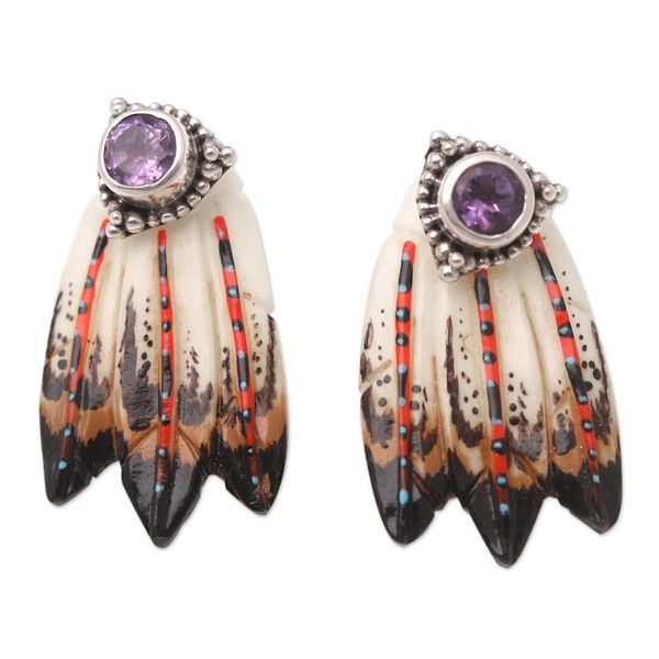 Alternate image for Amethyst and Sterling Silver Drop Earrings Magic Feather