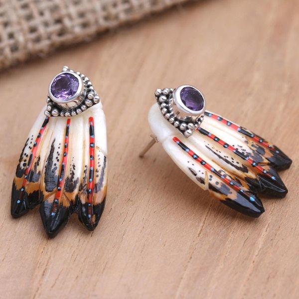 Alternate image for Amethyst and Sterling Silver Drop Earrings Magic Feather
