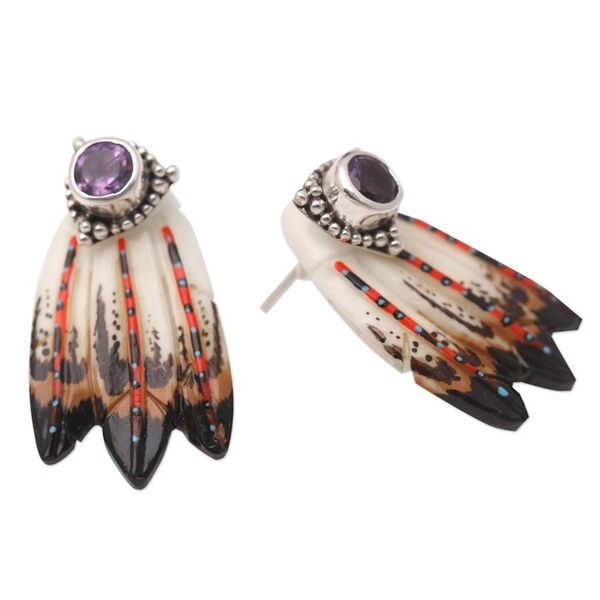 Alternate image for Amethyst and Sterling Silver Drop Earrings Magic Feather