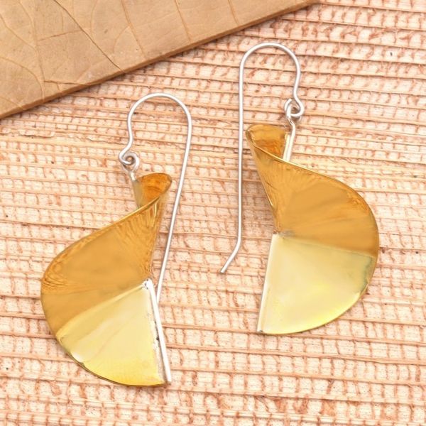 Alternate image for Handmade Brass Dangle Earrings from Java Swirling Skirts