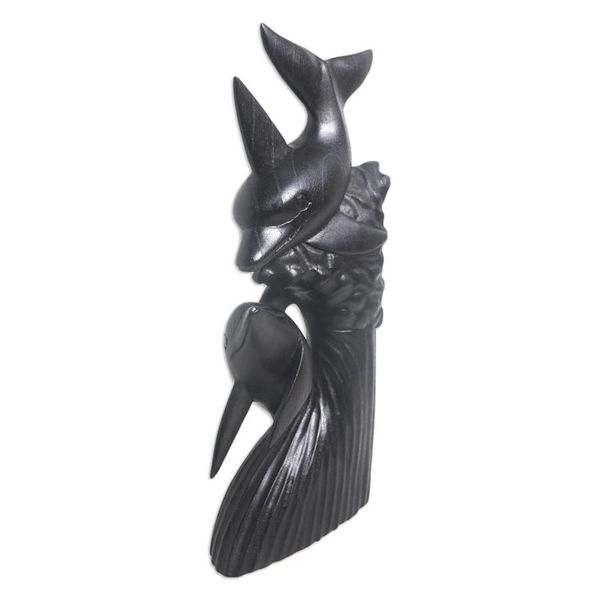 Alternate image for Black Suar Wood Dolphin Sculpture Dolphins on the Reef