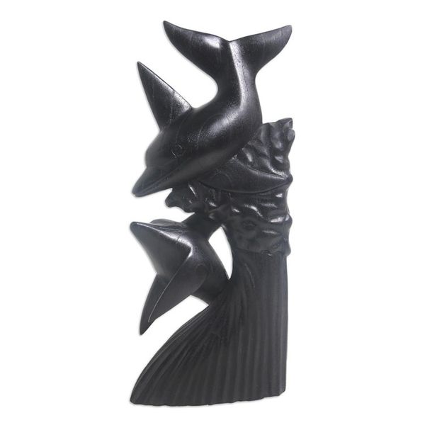 Alternate image for Black Suar Wood Dolphin Sculpture Dolphins on the Reef
