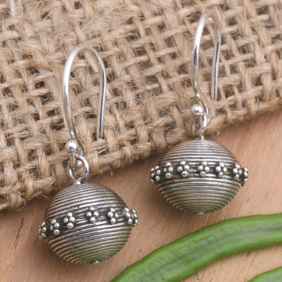 Artisan Crafted Sterling Silver Dangle Earrings 'Rings of Saturn'