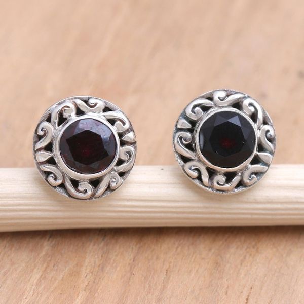 Alternate image for Sterling Silver and Garnet Button Earrings Treasure Island