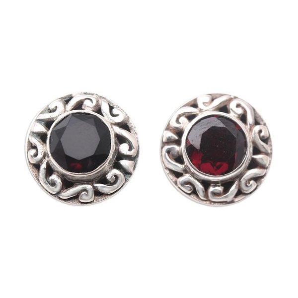 Alternate image for Sterling Silver and Garnet Button Earrings Treasure Island