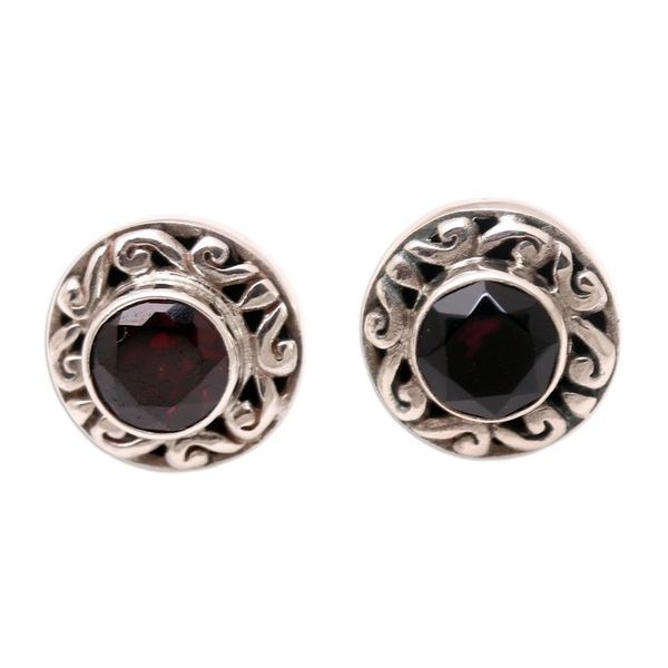 Alternate image for Sterling Silver and Garnet Button Earrings Treasure Island