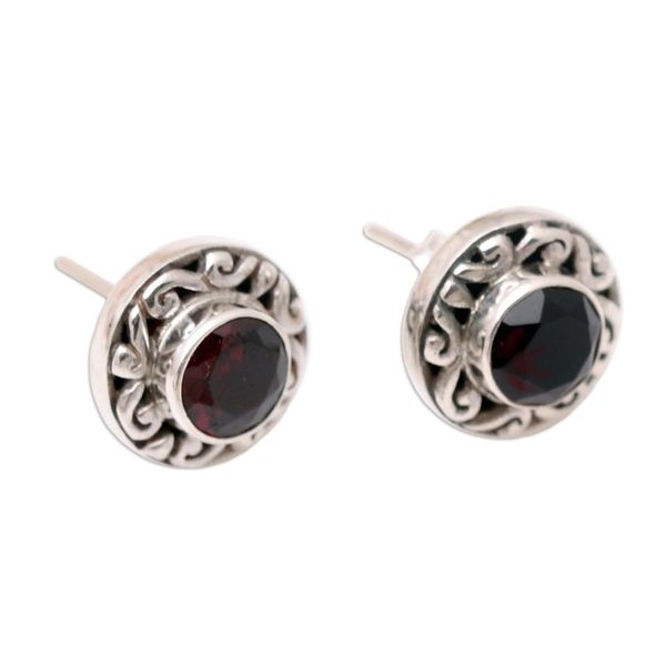 Alternate image for Sterling Silver and Garnet Button Earrings Treasure Island