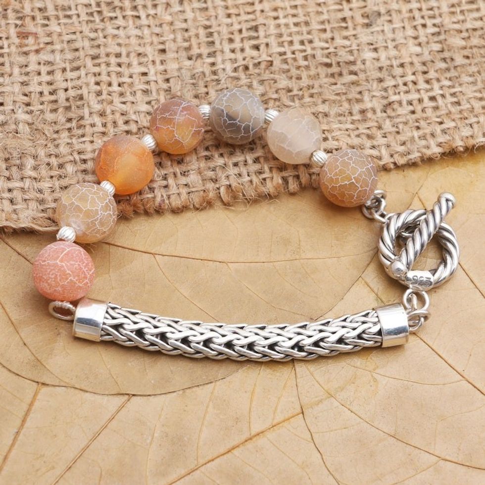 Agate and Sterling Silver Beaded Bracelet 'Sensations'