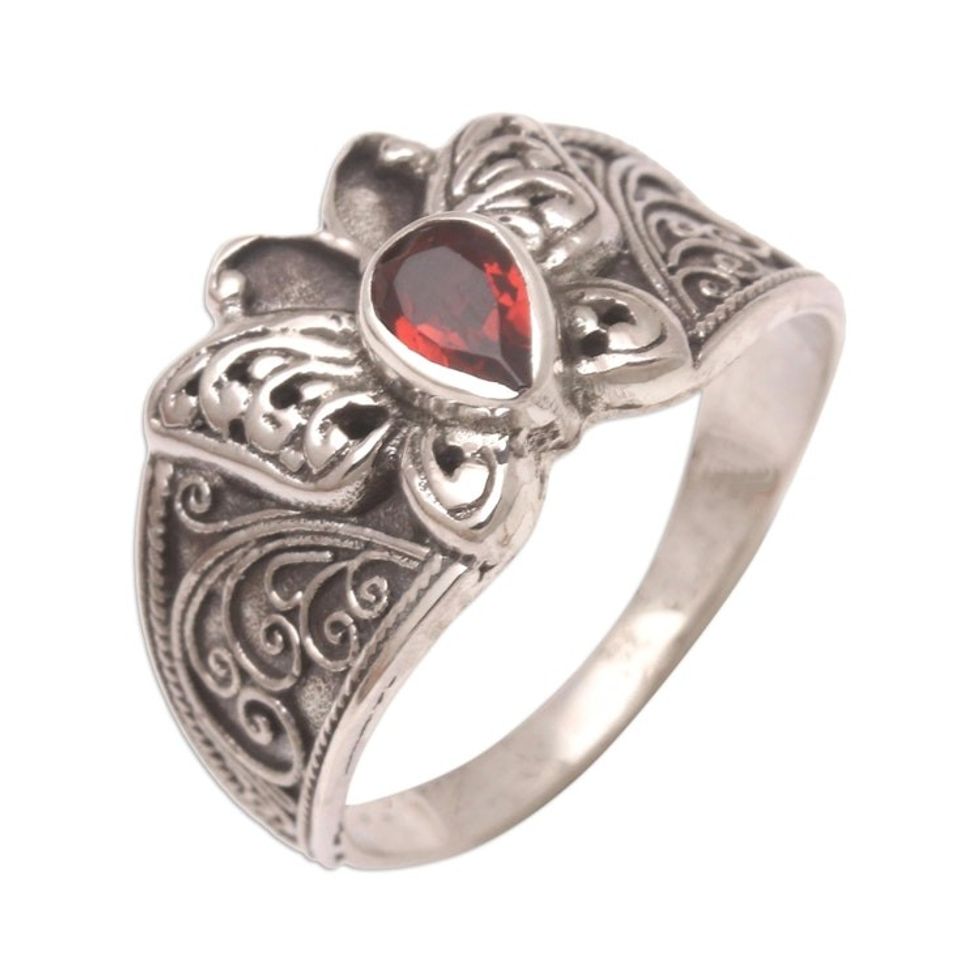 Garnet Cocktail Ring with Butterfly Motif 'Blazing Butterfly'