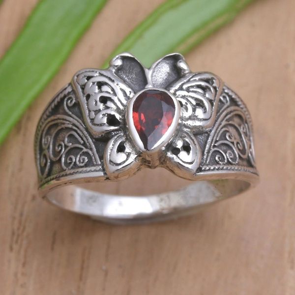 Alternate image for Garnet Cocktail Ring with Butterfly Motif Blazing Butterfly