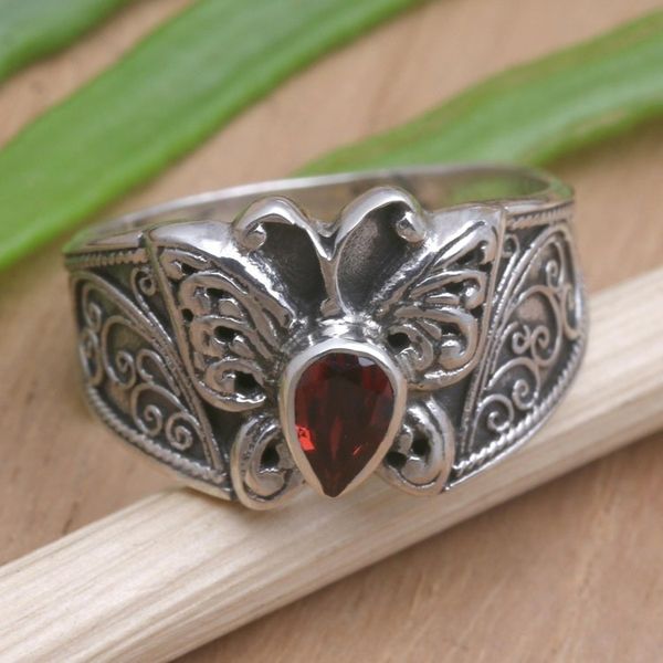 Alternate image for Garnet Cocktail Ring with Butterfly Motif Blazing Butterfly