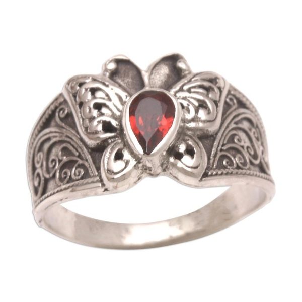 Alternate image for Garnet Cocktail Ring with Butterfly Motif Blazing Butterfly