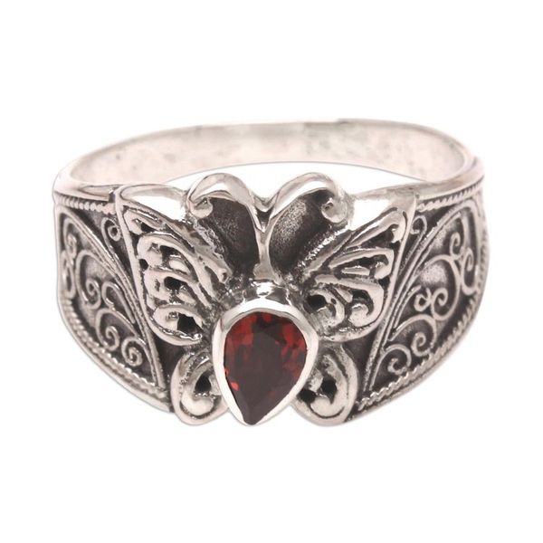 Alternate image for Garnet Cocktail Ring with Butterfly Motif Blazing Butterfly