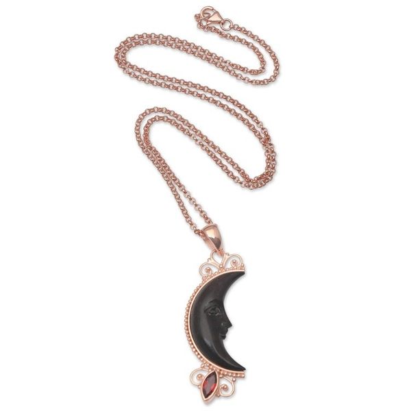 Alternate image for Rose Gold-Plated Garnet Pendant Necklace Moonlit Shadow