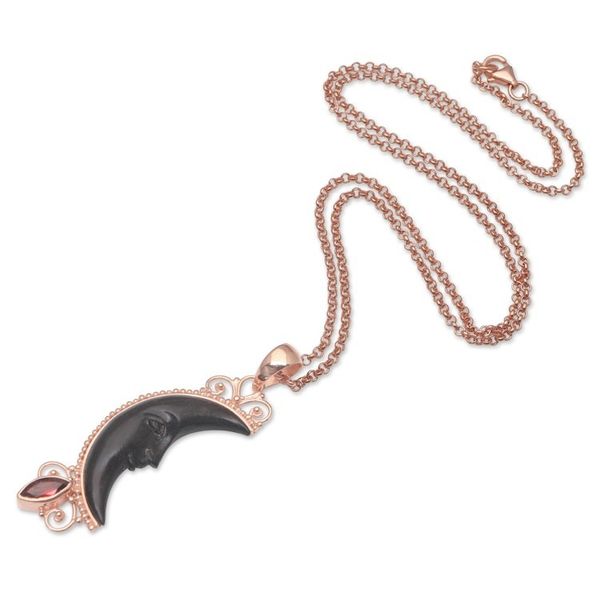 Alternate image for Rose Gold-Plated Garnet Pendant Necklace Moonlit Shadow