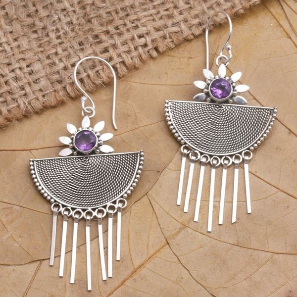 Alternate image for Hand Made Amethyst and Sterling Silver Dangle Earrings Cool Wind in Purple