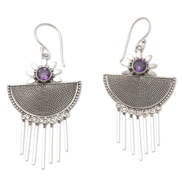 Alternate image for Hand Made Amethyst and Sterling Silver Dangle Earrings Cool Wind in Purple