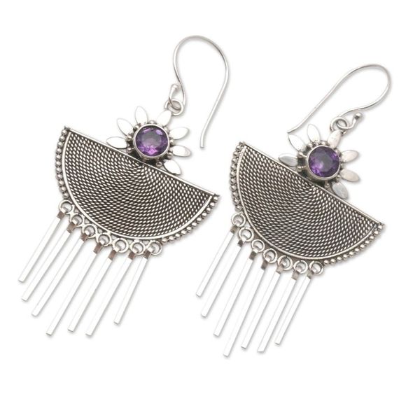Alternate image for Hand Made Amethyst and Sterling Silver Dangle Earrings Cool Wind in Purple