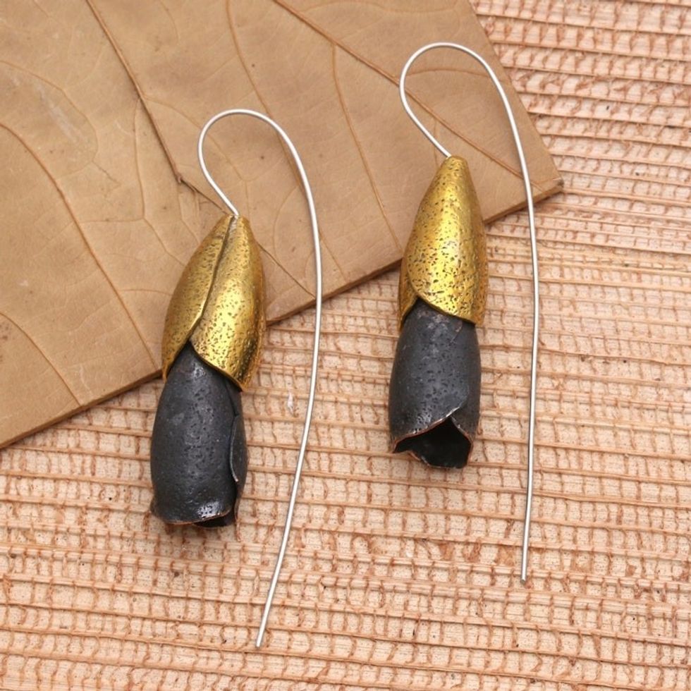 Handcrafted Copper and Brass Dangle Earrings 'Spring Rosebuds'