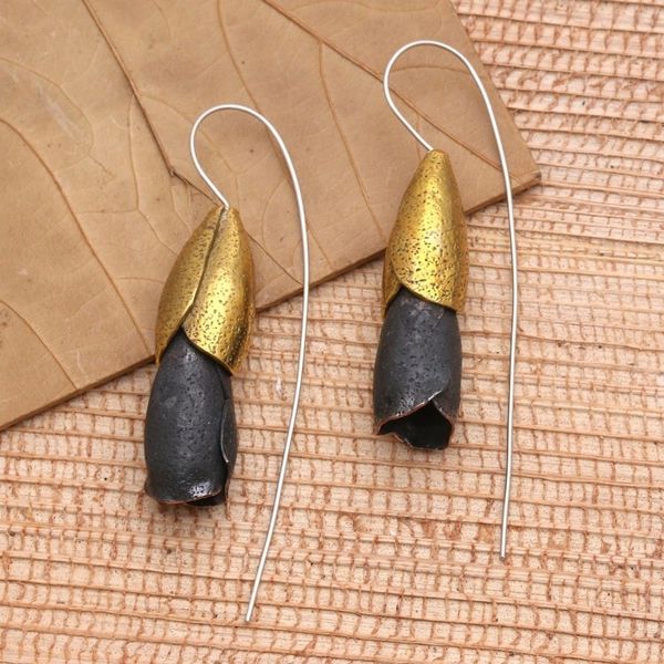 Alternate image for Handcrafted Copper and Brass Dangle Earrings Spring Rosebuds