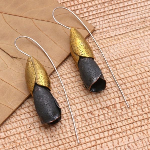 Alternate image for Handcrafted Copper and Brass Dangle Earrings Spring Rosebuds