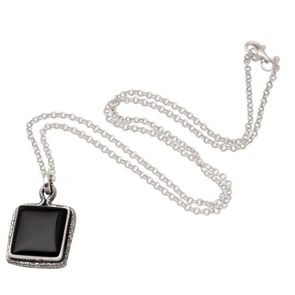 Alternate image for Handmade Sterling Silver and Onyx Pendant Necklace Square Shadow