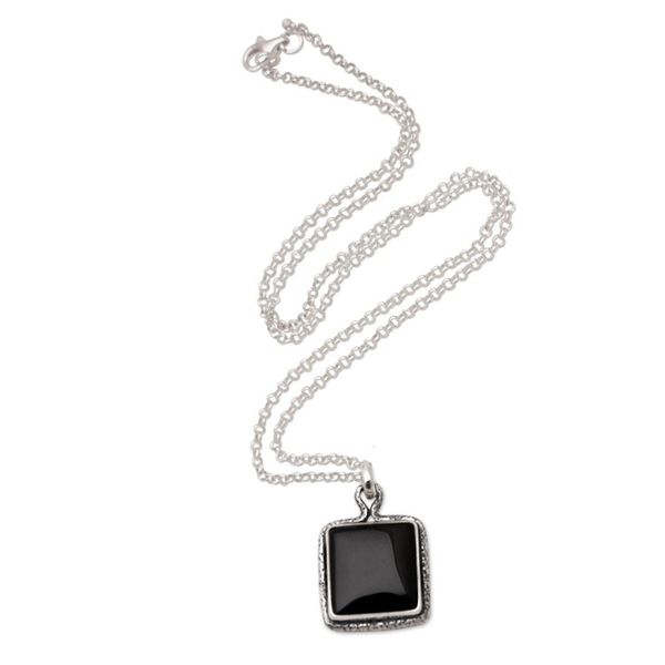 Alternate image for Handmade Sterling Silver and Onyx Pendant Necklace Square Shadow