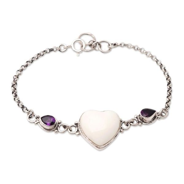 Alternate image for Amethyst Heart-Motif Pendant Bracelet Blossoming Affection