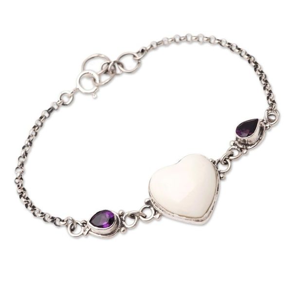 Alternate image for Amethyst Heart-Motif Pendant Bracelet Blossoming Affection