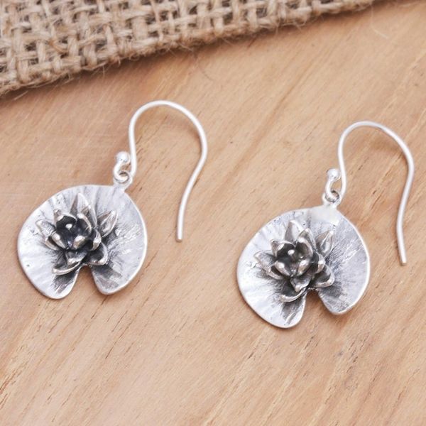 Alternate image for Sterling Silver Lotus-Themed Dangle Earrings Aquatic Beauty