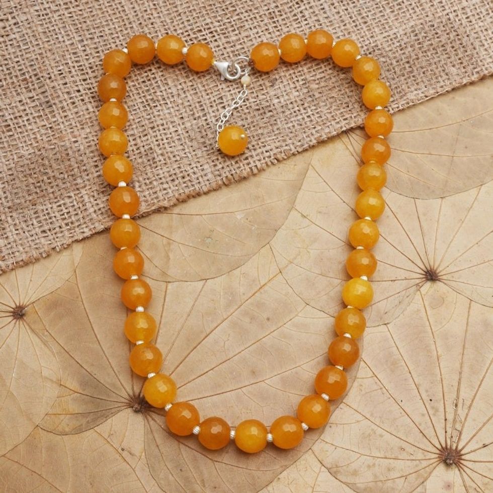 Sterling Silver and Orange Agate Beaded Necklace 'Evening Cocktail in Orange'