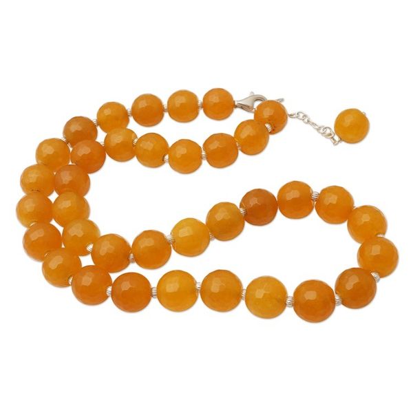 Alternate image for Sterling Silver and Orange Agate Beaded Necklace Evening Cocktail in Orange