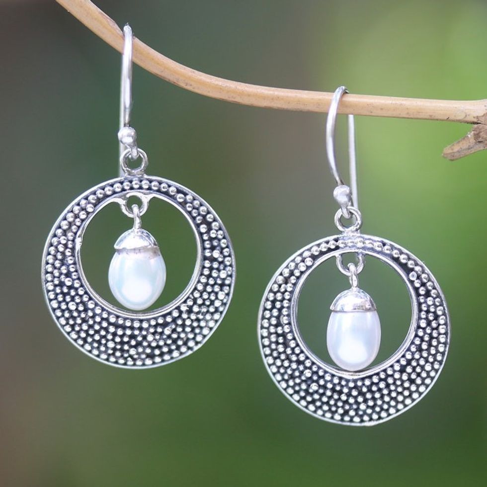 Cultured Pearl and Sterling Silver Dangle Earrings 'Night Dance'